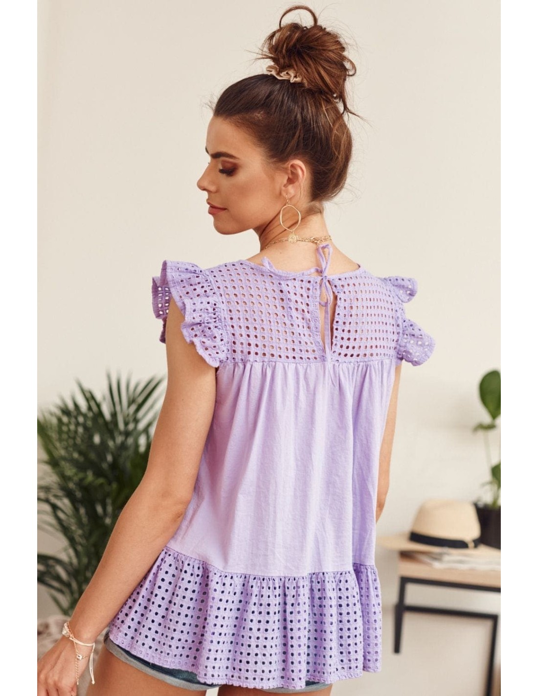 Lockere Bluse im Rücken gebunden, lila 21100 – Online-Shop – Boutique